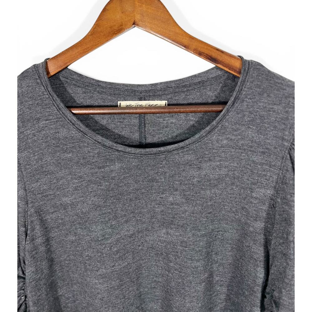 Free People We The Free Natasha Top XL Gray Slub Knit Ruched Long Sleeve Boho - Picture 5 of 12